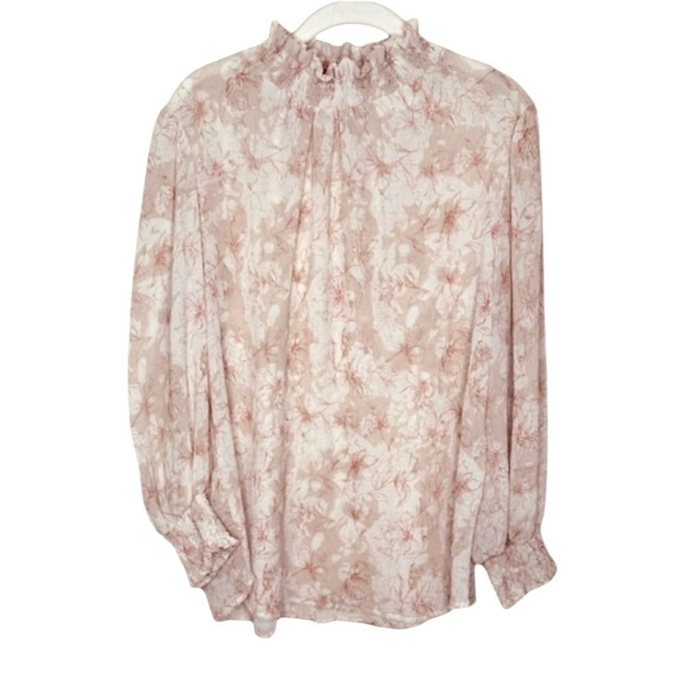 Maternity First Love Ivory Floral Plisse Mock Neck Blouse Size Medium